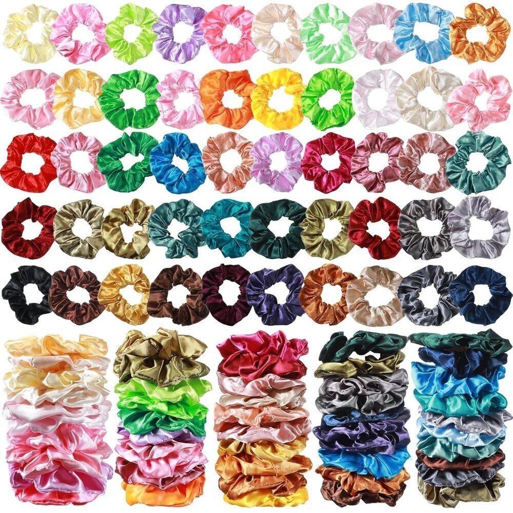 Satin Hair Scrunchies Bulk 200 pcs Multi Colors Elastic Ponytail Holders